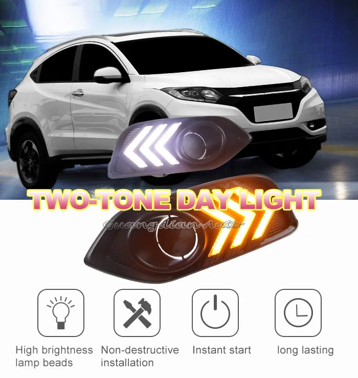 Tcart 2 шт. противотуманный светильник s для Honda HRV желтое Сигнальное реле Водонепроницаемый ABS автомобильный DRL 12 В Светодиодный дневной ходовой светильник