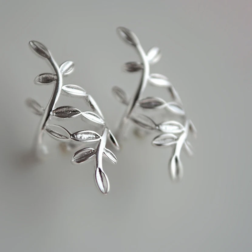 Silver Ювелирные серьги для женщин Brincos Pendientes очаровательные листья Винтаж минимализм подарок маме на день рождения Oorbellen 925 серебро клипсы для ушей - Окраска металла: Silver