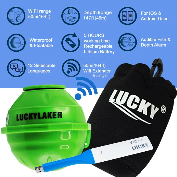 Беспроводной эхолот рыболокатор lucky 45 м с перезаряжаемой батареей обнаружением