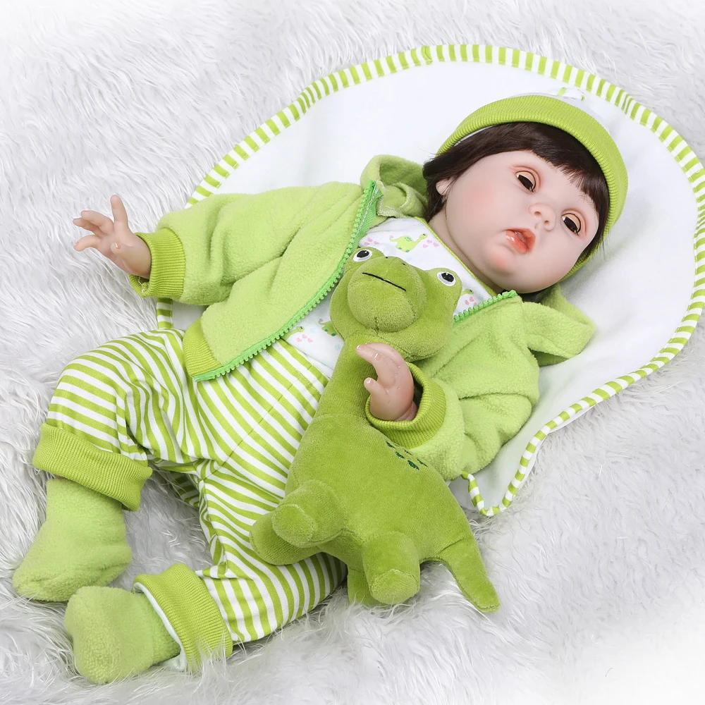

NPK Bebes reborn dolls 55cm silicone reborn baby dolls toys for children gift can blink eyes with cartoon Dinosaur clothing