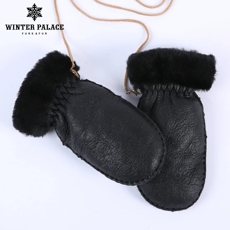 2017 новые тёплые варежки для детей натуральные овчины милые перчатки ЗИМНИЙ ДВОЕЦ