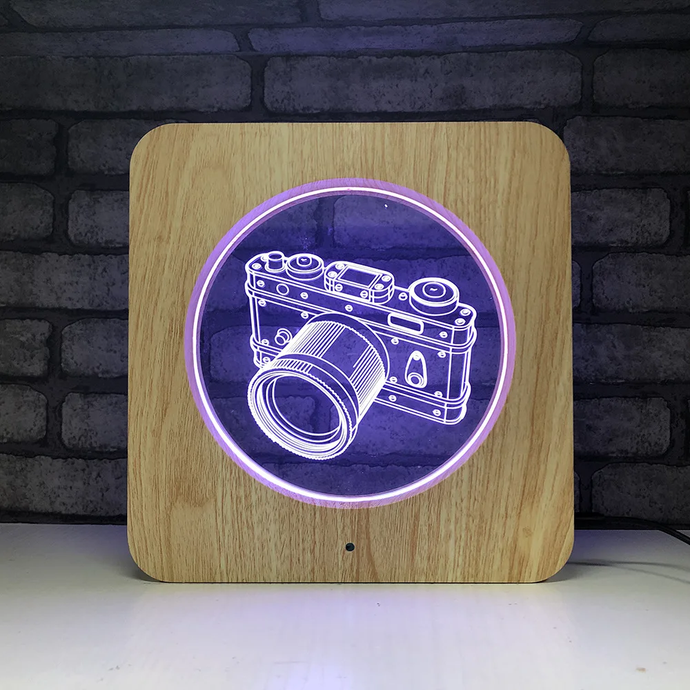Новая деревянная камера 3D LED RGB Ночник светильник 7 цветов Изменение Настольный