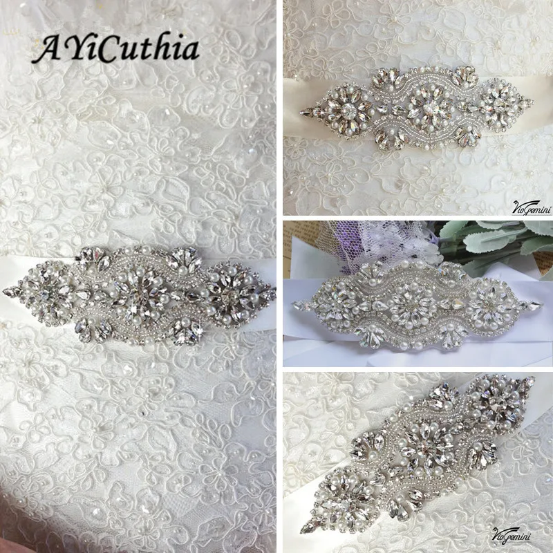AYiCuthia Кристальные Свадебные ремни атласные Стразы свадебное платье пояс