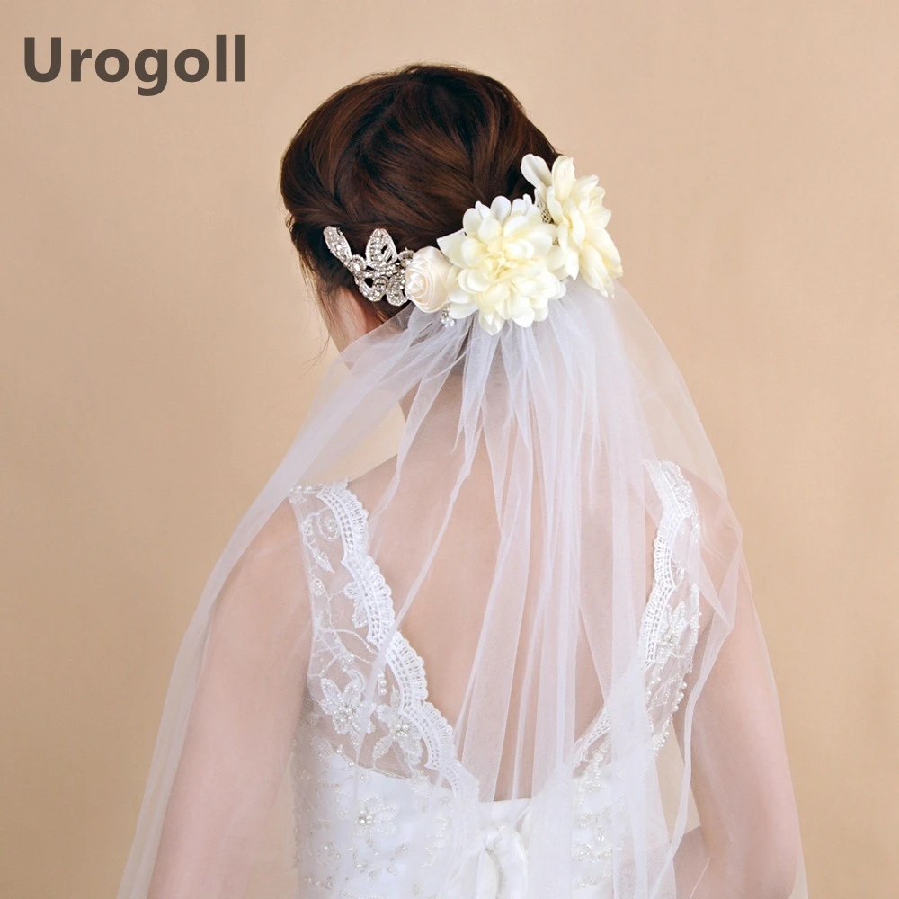

Fashion Wedding Veils With Comb Bride Tulle Dress Bridal Accessories Wedding Veil Cathedral Crystal Ribbon Flower Veils Party