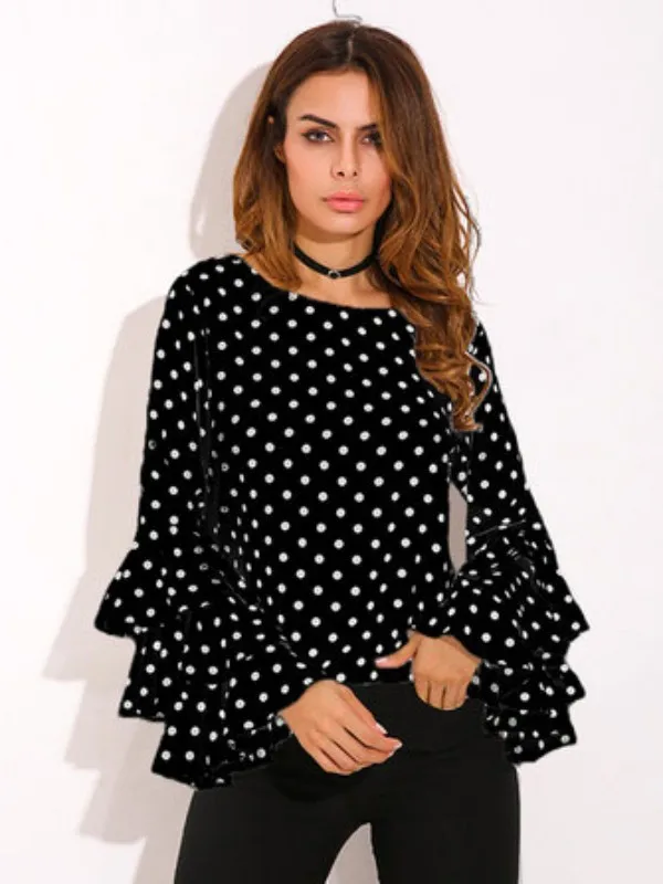 Женская шифоновая блузка в горошек с длинным рукавом бабочкой|chiffon blouses shirts|blouse shirtwomen chiffon blouse |
