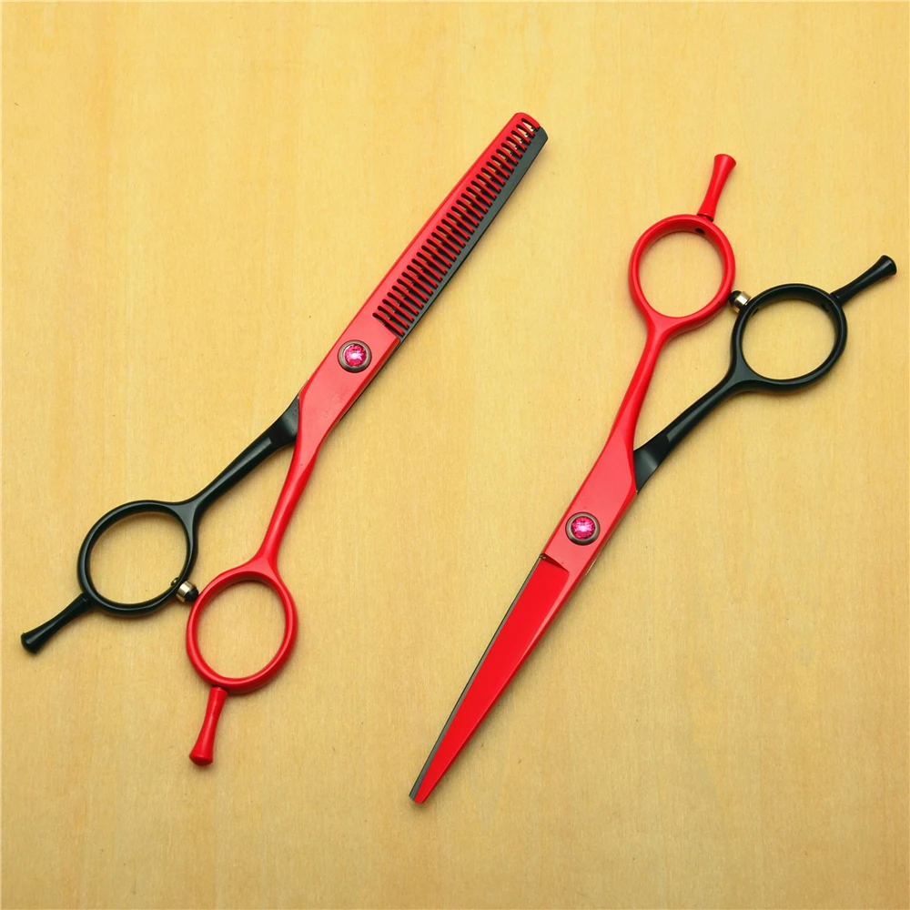 

2Pcs 1012C 5.5'' 16cm Customized Logo Red Hairdressing Scissors JP 440C Cutting Thinning Shears Professional Human Hair Scissors