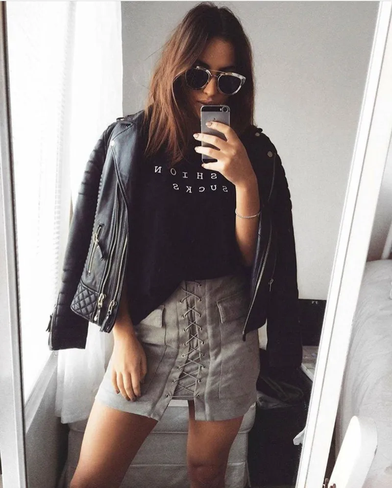 90`s High Waist Vintage Tight Suede Lace Up Skirt Autumn Winter Thick Pencil Preppy Mini Zipper split short | Женская одежда