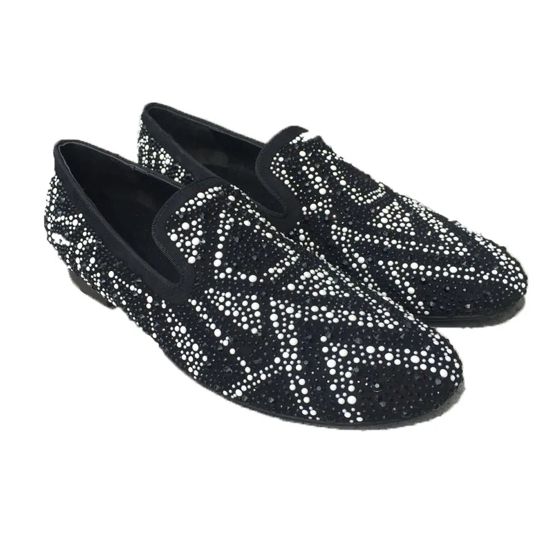 

High Quality Slip-on Loafers EU39-EU45 Men Glitter Crystal Shoes Royal Mixed Color White Black Flats Wedding Shoes for Men