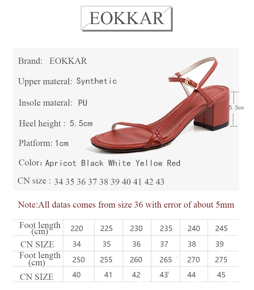 Женские босоножки Eokkar 2019 с квадратным носком летняя обувь однотонные