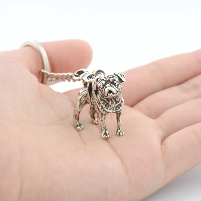 Vintage Silver Plated Black Cute Pug Keychain Metal Dog Animal Key Chain Keyring Bag Charm Women Man Child Pet Jewellery Gift images - 6