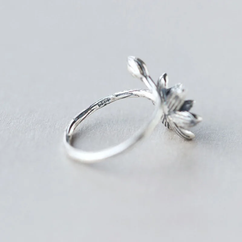 Новые Приходят Цветок Стерлингового Серебра 925 Открытые Кольца Для Женщин Ретро