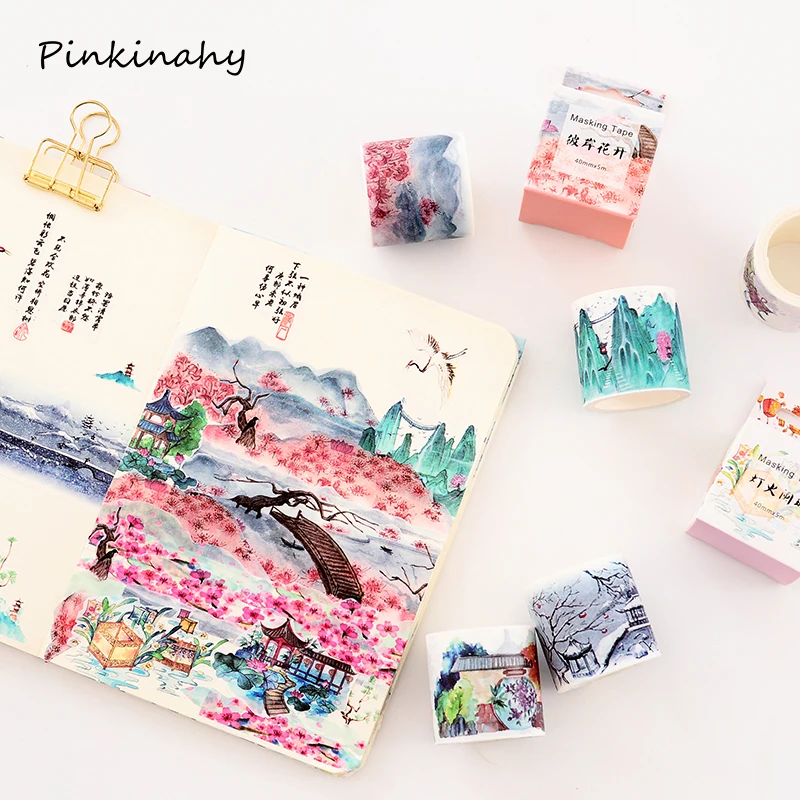 Ретро Китайский древний стиль Пейзаж Цветы васи клейкая лента DIY Скрапбукинг