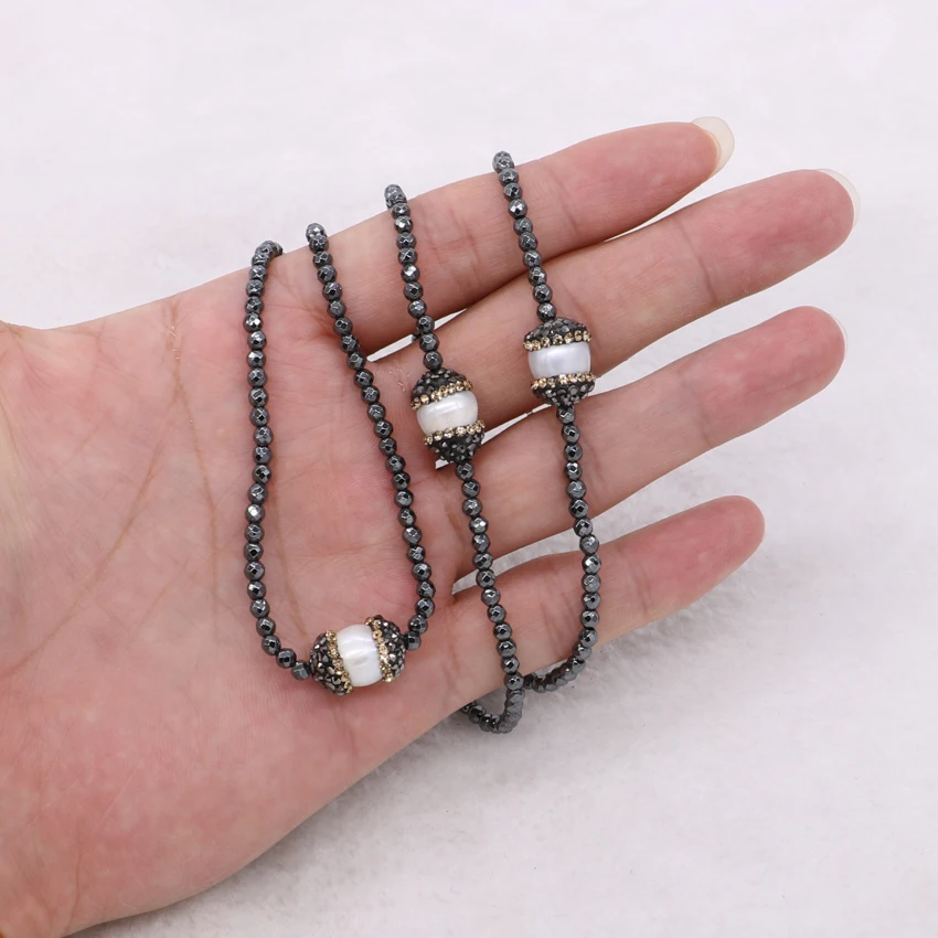 Hematite necklace Natural pearl beads druzy bead chain Gems jewelry for women 1213 | Украшения и аксессуары