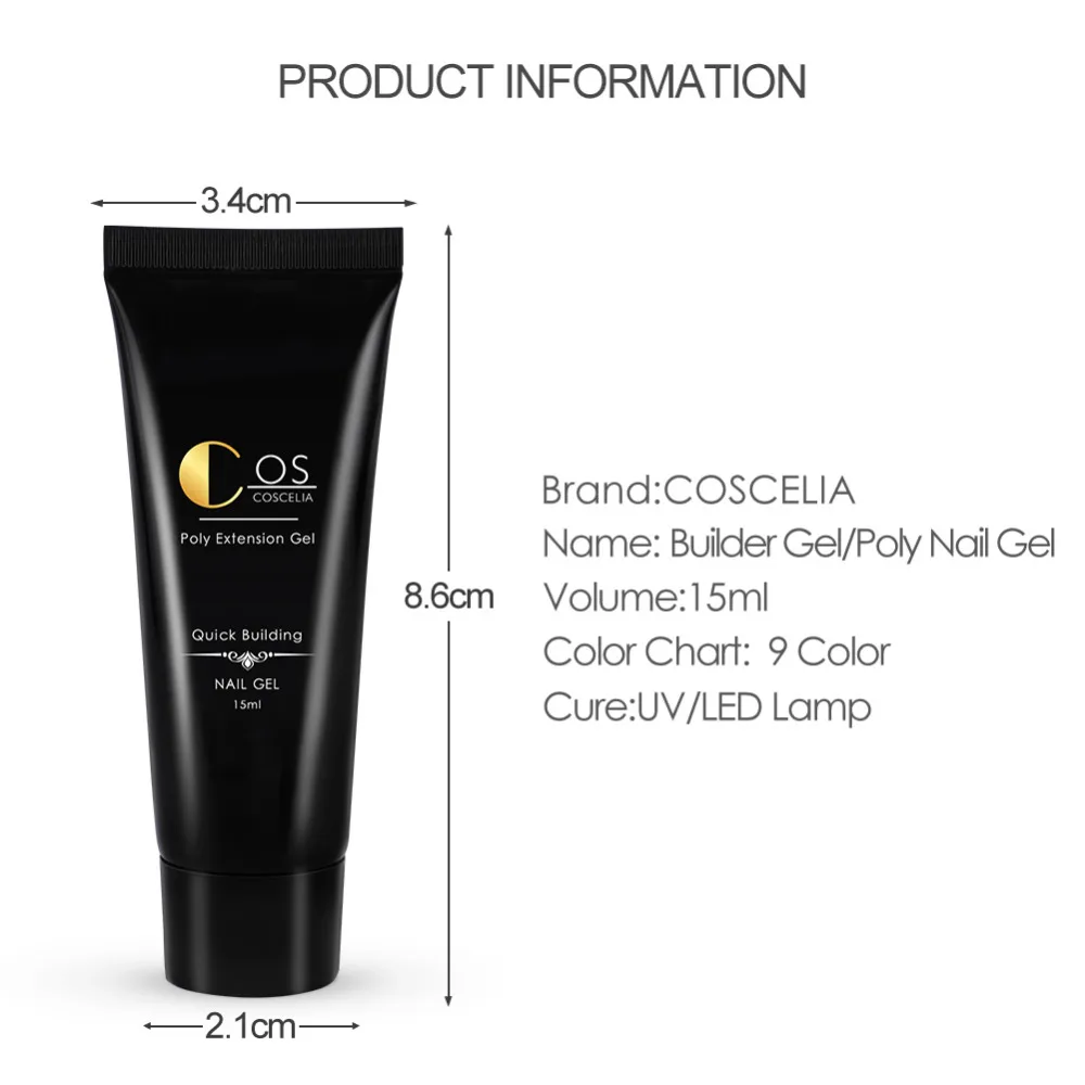 COSCELIA 15ml Poly Gel Extend Crystal Quick Builder Nail Polish Tips UV LED Varnish Art | Красота и здоровье