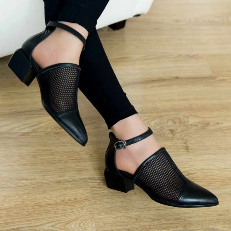 KARINLUNA/ г., новая брендовая size34-40 Женская обувь черного цвета из натуральной кожи женские босоножки Вечерние черные туфли из натуральной коровьей кожи