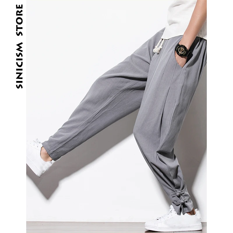 Sinicism Store мужские хлопковые льняные шаровары больших размеров спортивные штаны