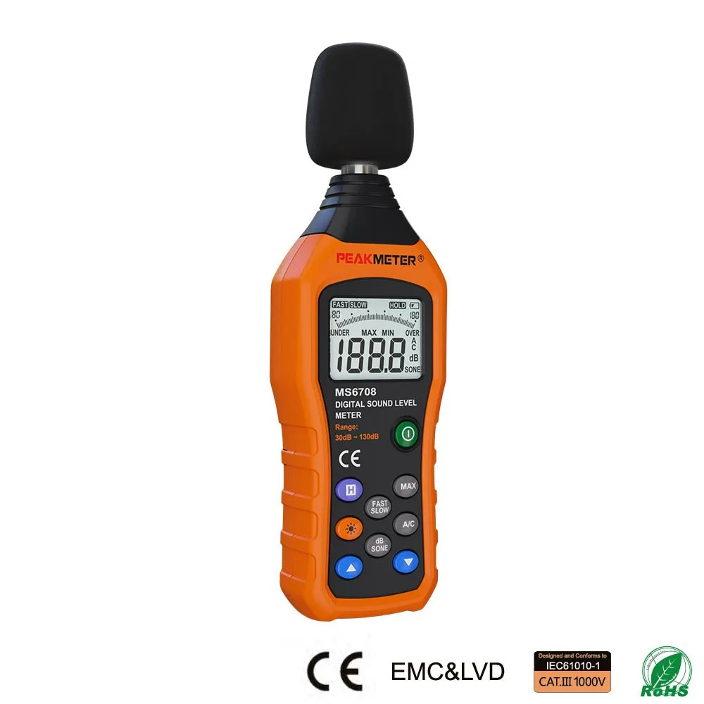 Цифровой измеритель уровня шума MS6708 с ЖК дисплеем измерительный регистратор