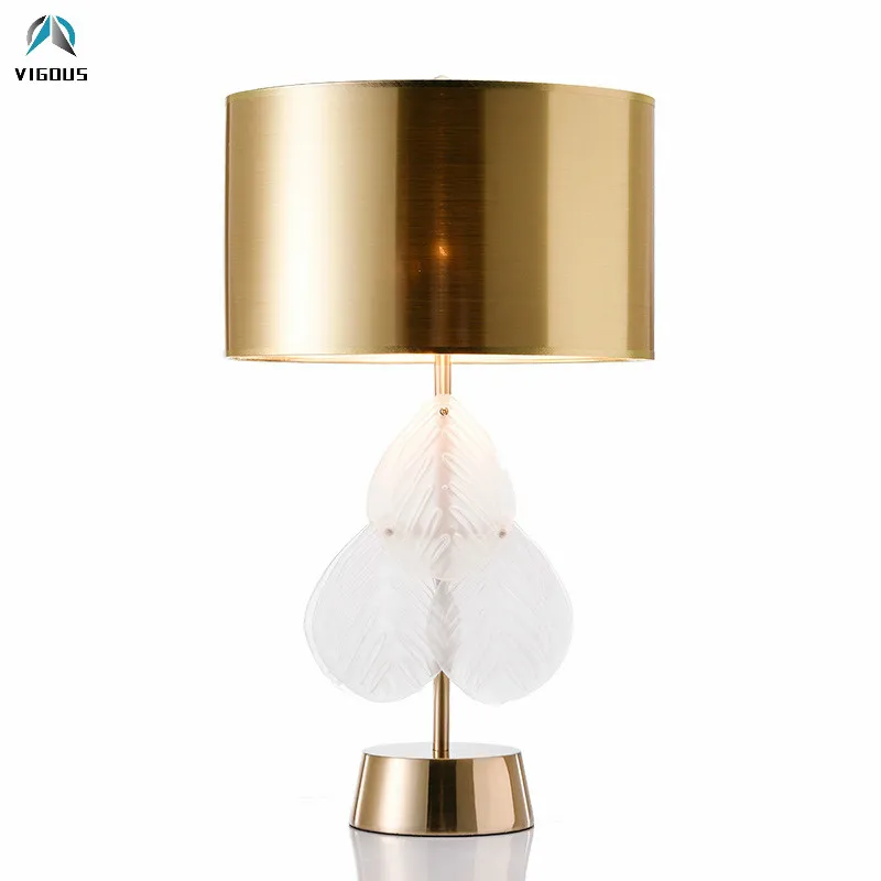 

Post Modern Luxury Height 70cm Brush Metal Led Table Lamp Lustre Glass Leaves Luminaria Desk Lamp for Study Room Led Light