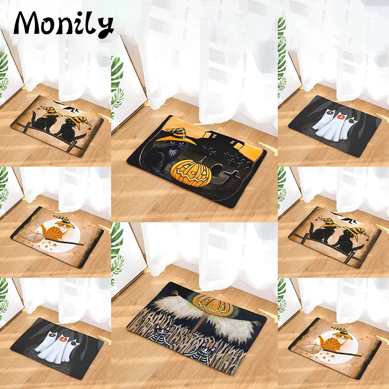 Monily Противоскользящий водонепроницаемый коврик Хэллоуин кошка череп призрак