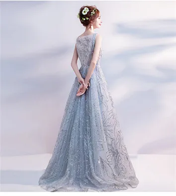 Vestido de festa A Line вечерние платья длинное сексуальное глубокое круглое декольте тюль