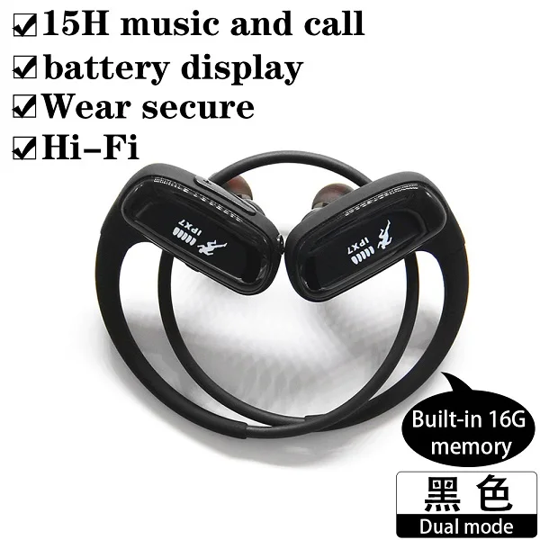 Черный Sm828 16G mp3-плеер Bluetooth наушники спортивные водонепроницаемые беспроводные наушники Bluetooth музыкальный плеер Bluetooth наушники для телефона - Цвет: Черный