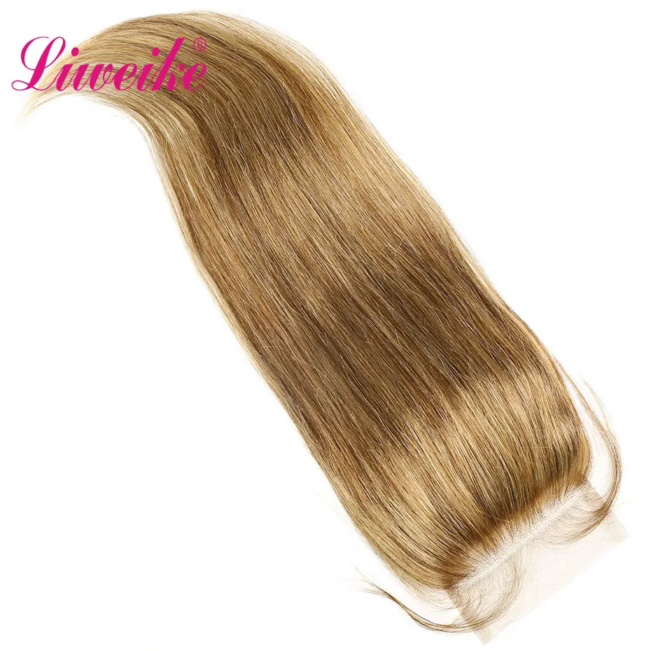Liweike цвет P4/27 прямые волосы 4*4 Кружева Закрытие 100% бразильские Remy человеческие