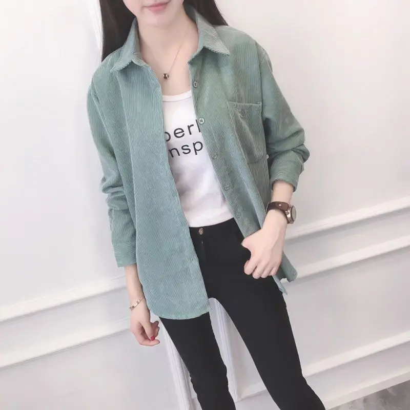 Размера плюс вельветовые blusas хлопковая рубашка женские топы с длинными рукавами Модная Повседневная Блузка Femme