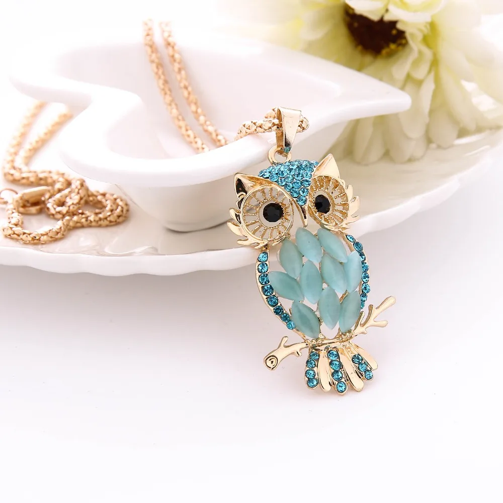 Drop Shipping Vintage Owl Design Rhinestones Crystal Pendant Necklaces Women Sweater Chain Necklace Jewelry Clothing Accessories | Украшения