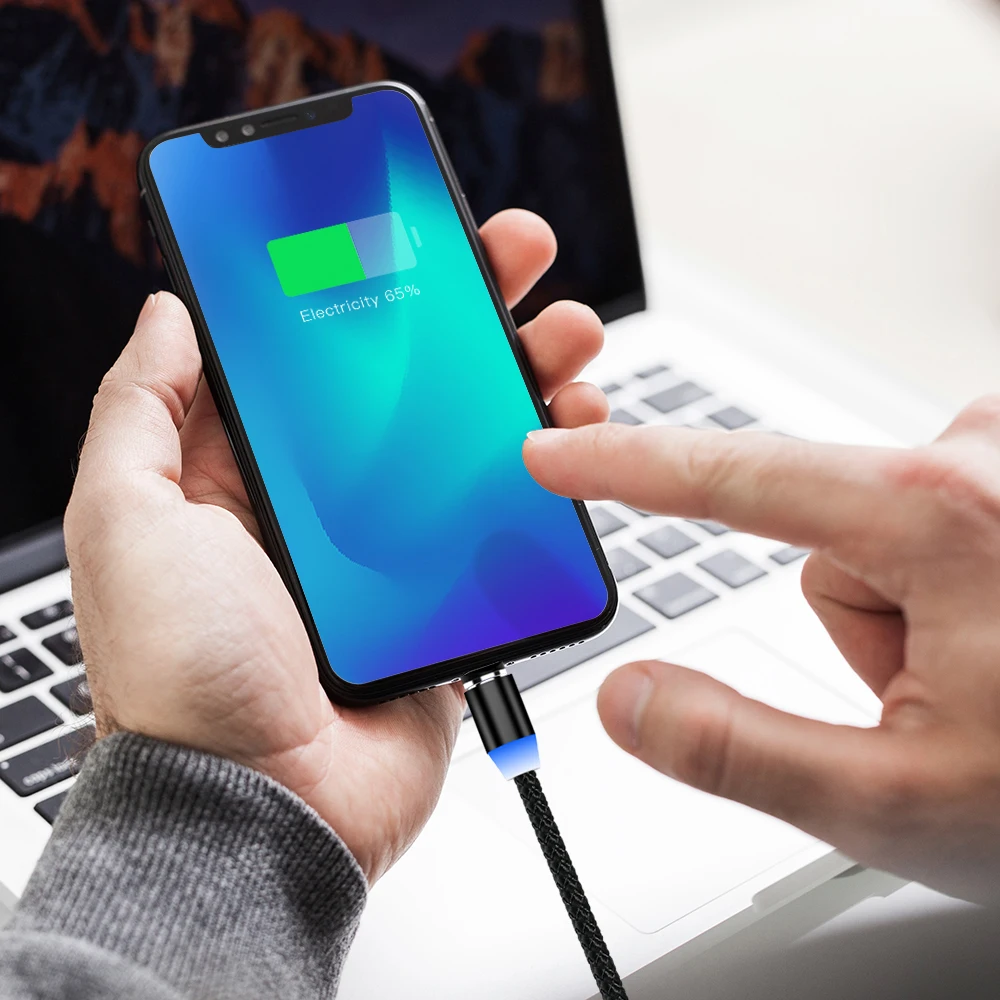 Светодиодный магнитный кабель Micro USB Type-C зарядный 2 1 А быстрая зарядка телефона