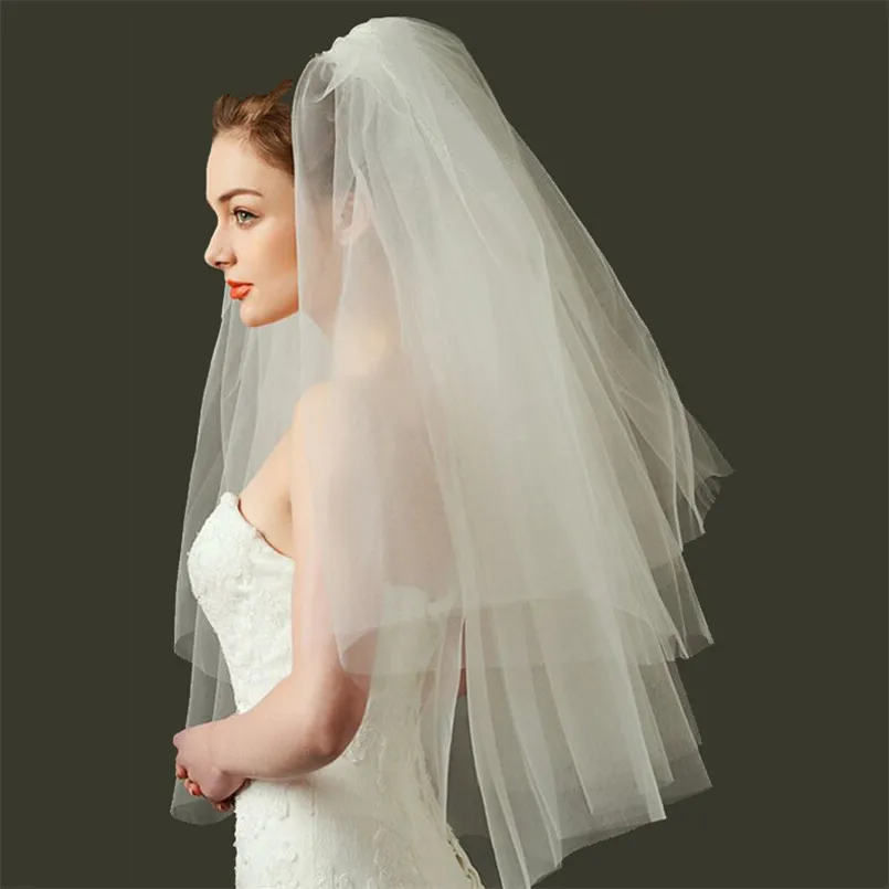 Romantic Korean Style Short Two-Layer Wedding Veils With Combs Simple &amp Elegant Organza Bridal Cheap Velo Novia | Свадьбы и