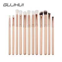 gujhui 12pcs professional eyes makeup brushes set wood handle eyeshadow eyebrow eyeliner blending powder brush makeup tool