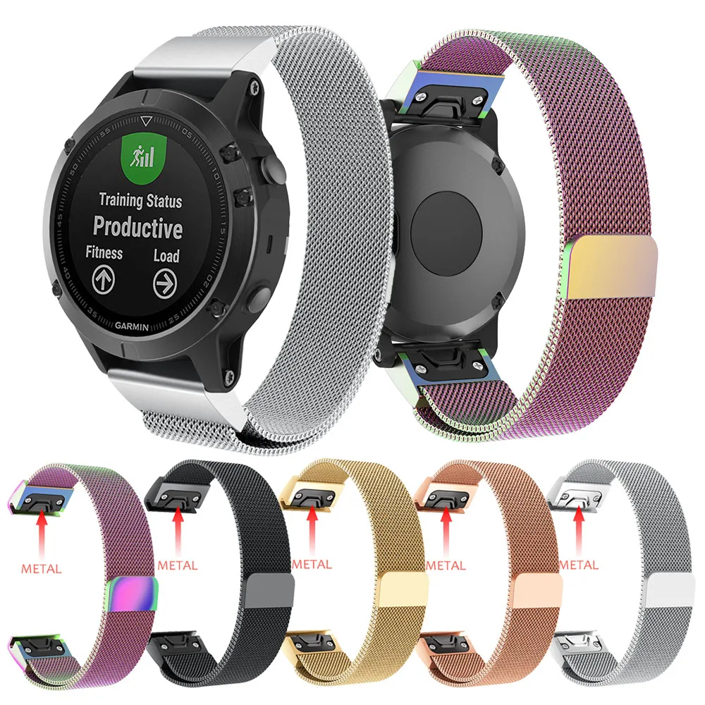 20mm 22mm 26mm Quick Fit Metal Stainless Steel Milanese Loop Wrist band Strap for Garmin Fenix 5 5S 5X 3 3HR S60 D2 Mk1 watch | Наручные