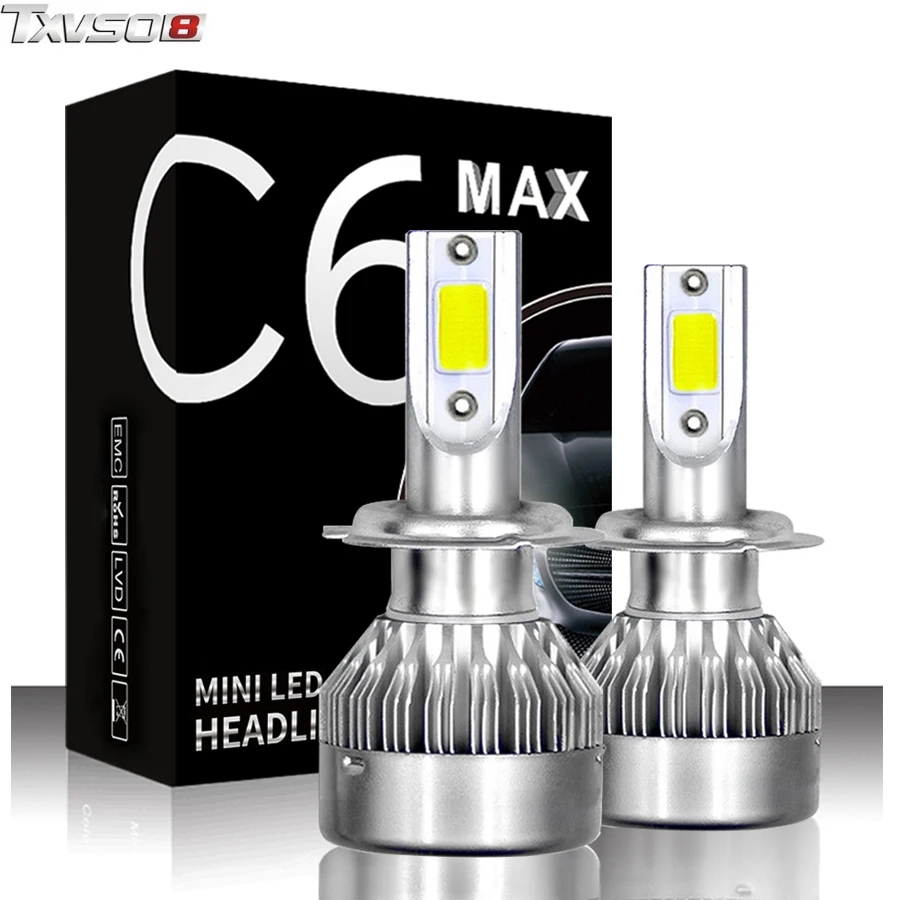 TXVSO8 H7 Автомобильные светодиодные фары H4 H1 9005 9006 лампы 6000 k 6000LM COB Чип Мини авто 12 В