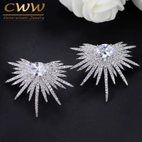 cwwzircons hot new big white gold plated earrings jewelry stud dragonfly cubic zirconia stone fashion brand earring cz255