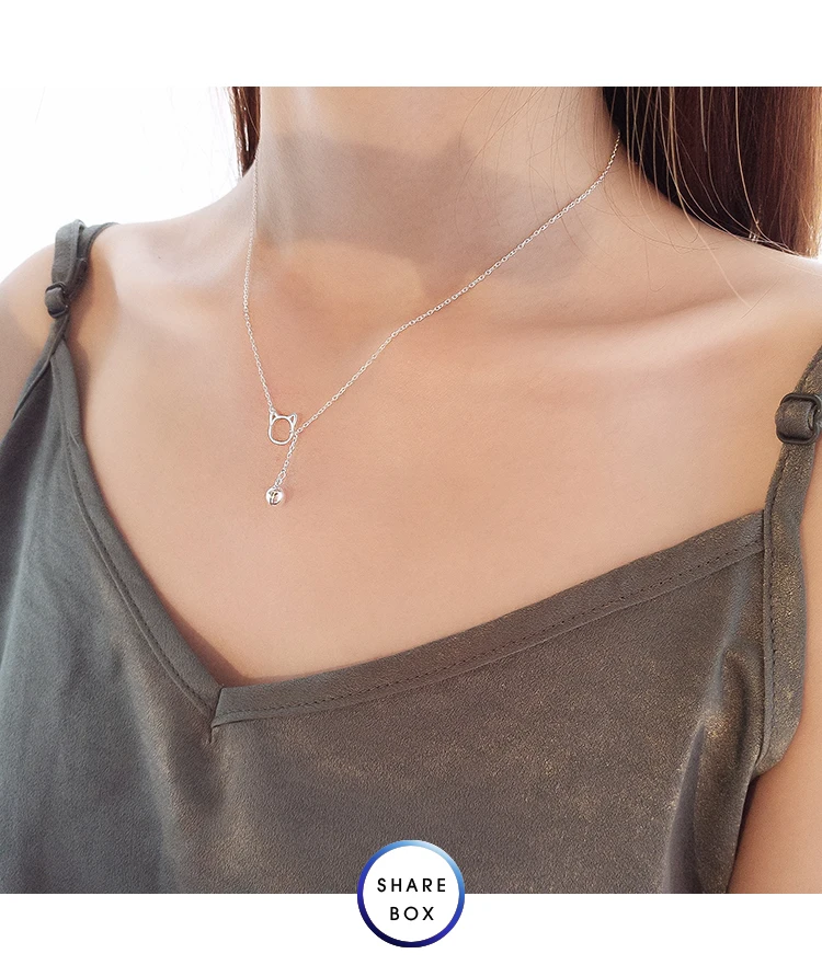 S925 Серебряное яркое колье с колокольчиками Женская Корейская кошка ключица цепь простая Шея цепь