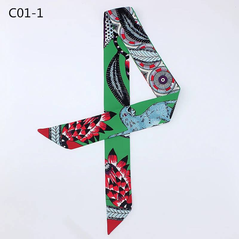 2018 New Fashion Cute Animal Cat Feather Print Silk Scarf Women Brand Bag Ribbons Hot Sale Head Small Long Scarves | Аксессуары для