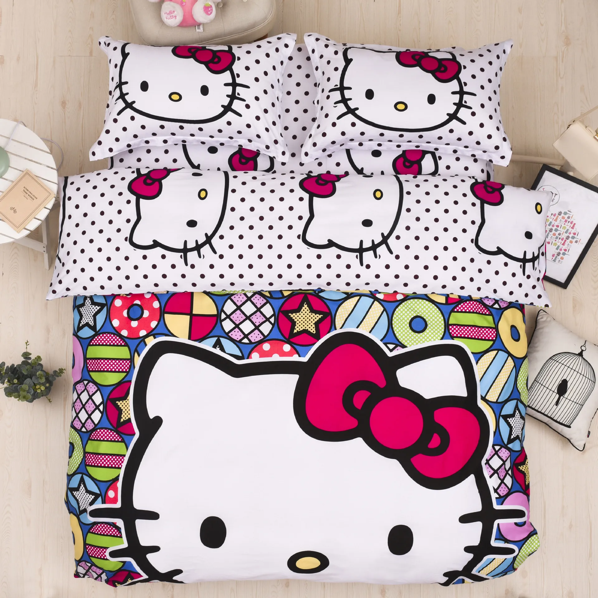 11 Комплект постельного белья из хлопка, рисунок «hello kitty Doraemon», розовая серия «love», 4 шт./3 шт., мягкий пододеяльник, Комплект постельного белья, наволочка - Цвет: 11
