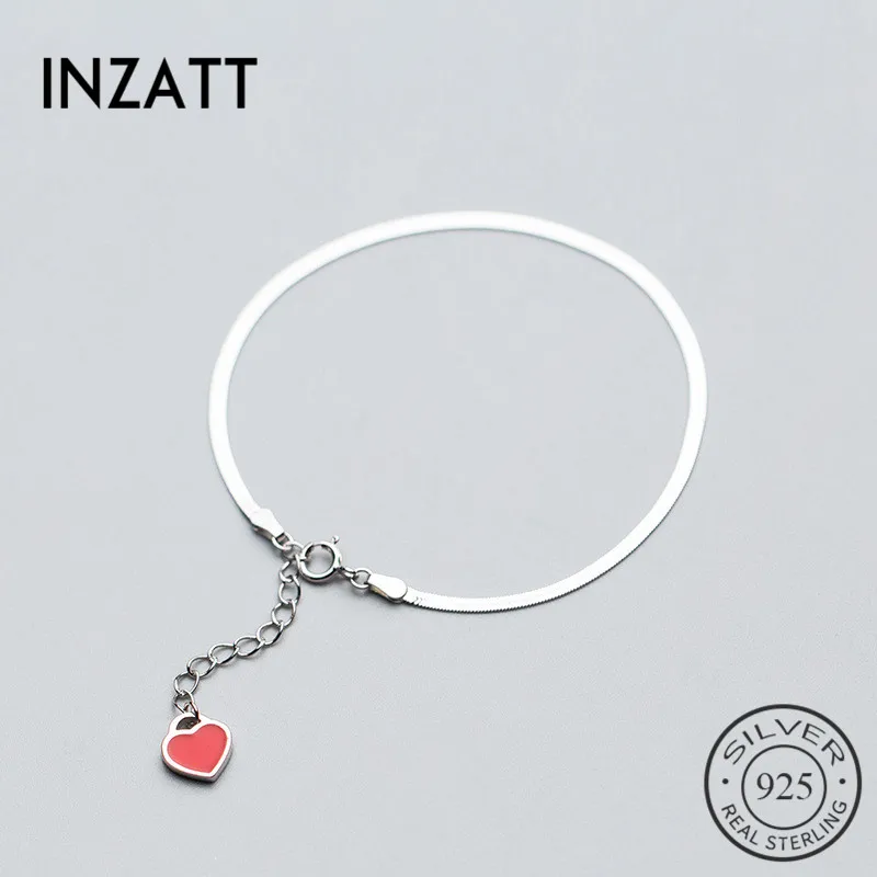 INZATT, настоящее 925 пробы, серебряная цепочка, змеиная кость, Dlade, эмаль, красный браслет с кулоном сердце, хорошее ювелирное изделие для женщин, милые аксессуары