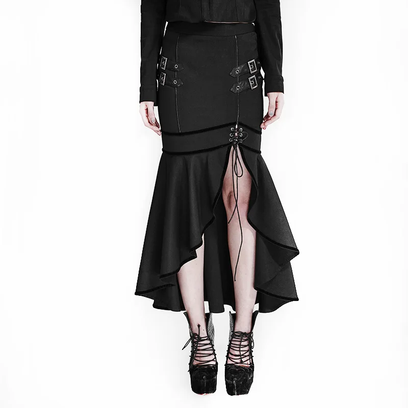 

Gothic Military Uniform Half Skirt Steampunk Women's Long Skirts With A Natural Waist Mermaid Black American Trumpet Q-293