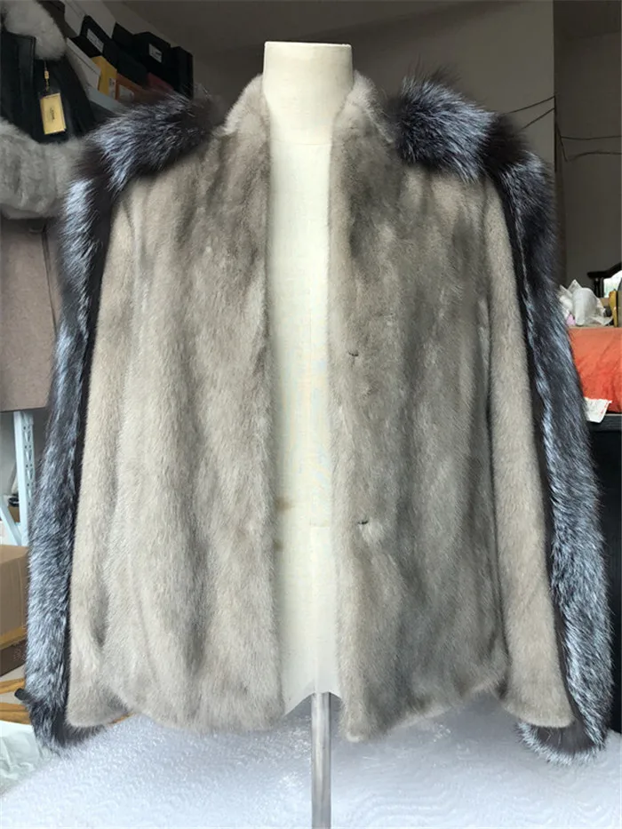 Silver Fox Fur Подиум стиль женские натуральные меховые пальто Высокое качество настоящая красная лисица пэчворк вся кожа мех норки зимнее короткое пальто для женщин - Цвет: Silver Fox Fur