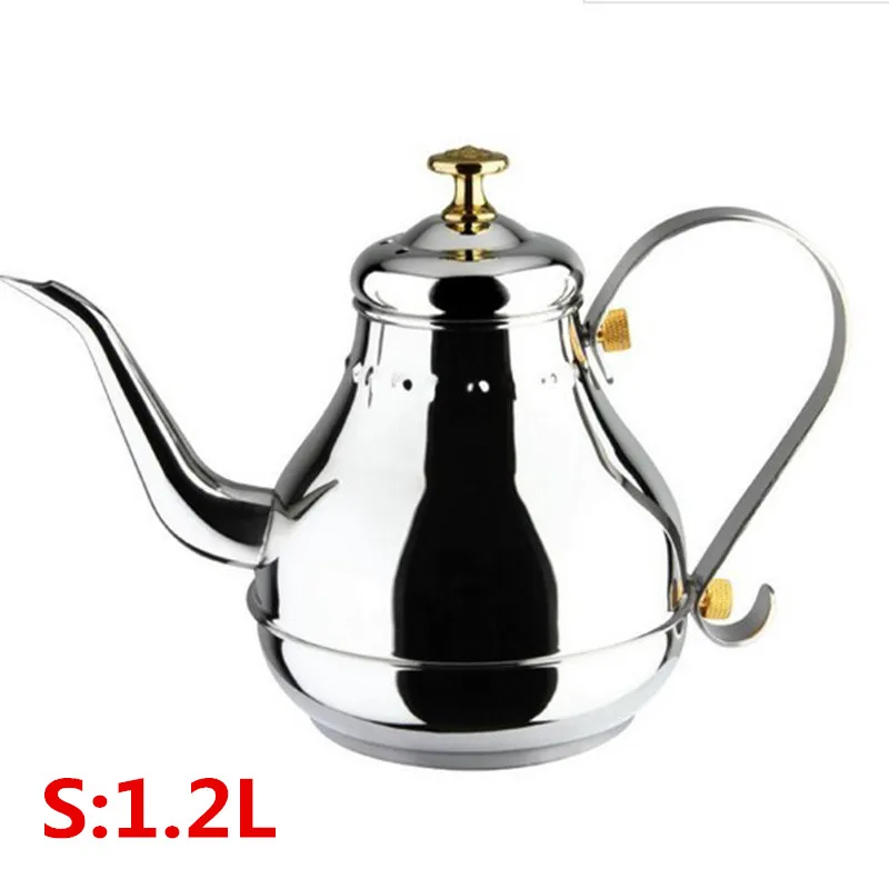 WOWCC 1.2L& 1.8L кофейники из нержавеющей стали, европейский стиль, ручная промывка, Дворцовый горшок, тонкий рот, чайник, вода, чайник, инструменты для напитков - Цвет: S