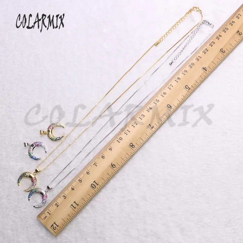 

10 strands Horn pendant necklace crystal crescent accessories summer jewelry pendants,zircon pendant necklace for women 9290