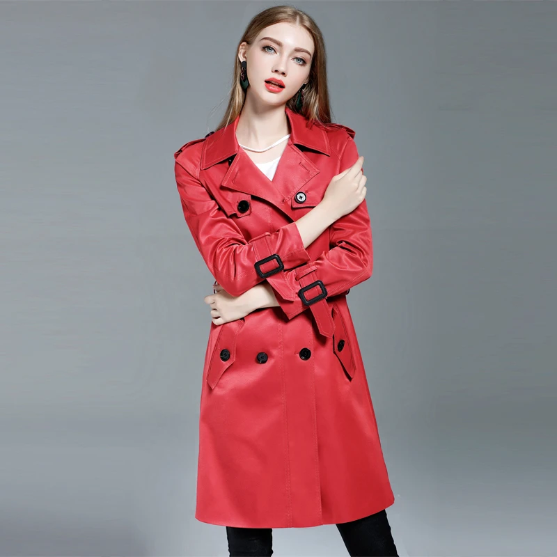 Модные длинные женский тренчкот Демисезонный 2019 Новый High End двубортный черный