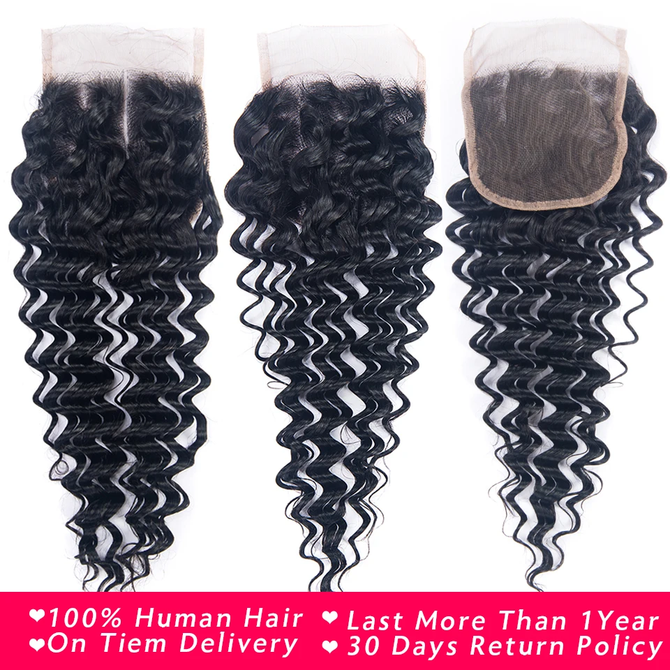 Перуанская глубокая волна Кружева Закрытие не Реми 4x4 человеческие волосы