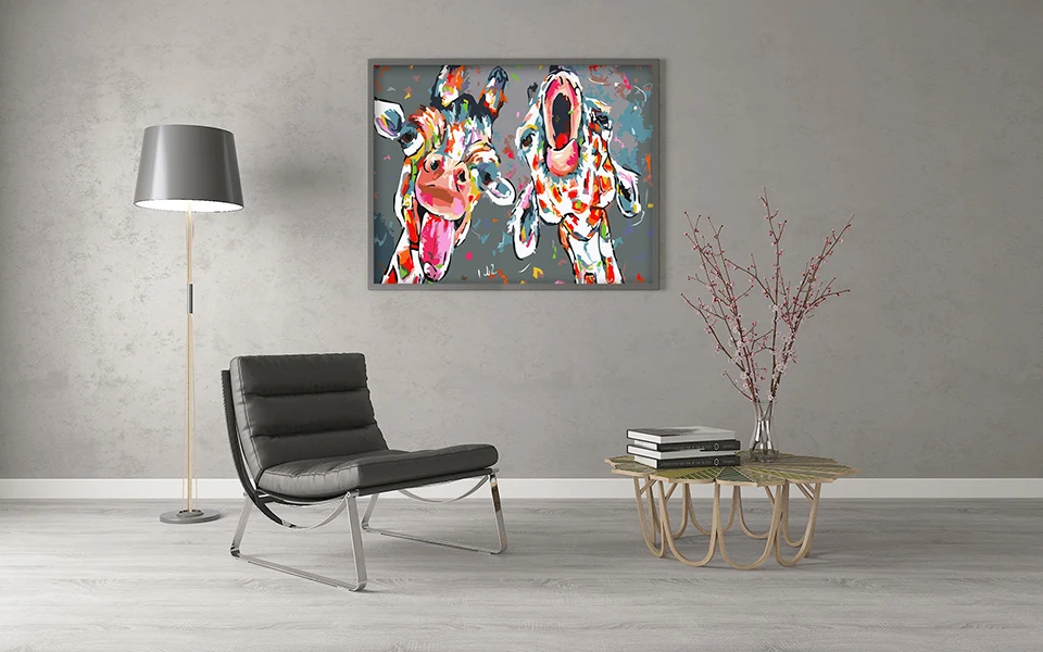 Vrolijk Schilderij Wall Art Холст Картина маслом по номерам Жираф Животные расписанные картины Домашний Декор без рамки