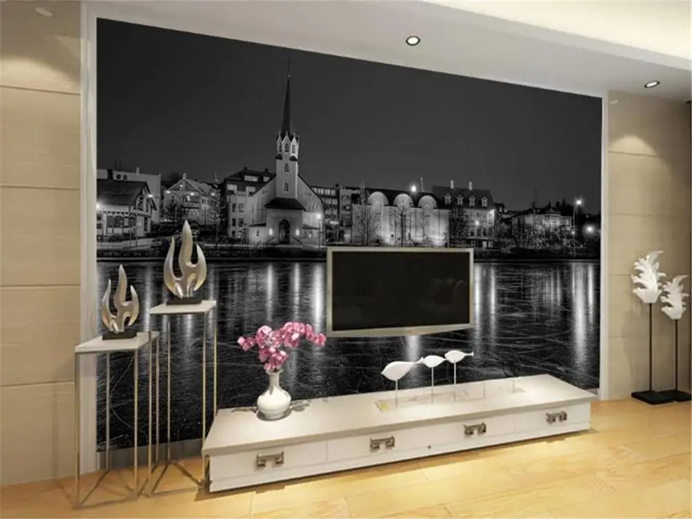 

3d Wall paper For Kitchen Europe and America Black and White Water Building Home Decor Living Room Wall Covering Wallp