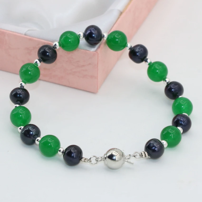 Высокое качество роскошные Популярные 7-8 мм черный жемчуг 8 зеленый jades круглые