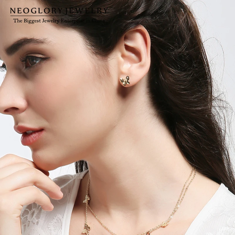 Neoglory светильник желтое золото австрийские модные серьги-гвоздики с бабочкой