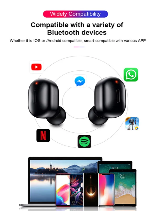 Mini T1 TWS V5.0 Bluetooth Earphone 3D Wireless Stereo Earbuds With Mic Portable HiFi Deep Bass Sound Cordless Dual Headset | Электроника