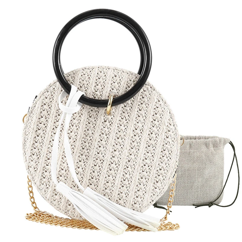 Женская Соломенная Сумка через плечо Bolsas De Mujer летняя пляжная сумка круглой формы